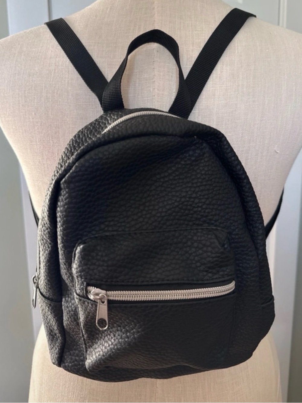 Black Pebble Leather Mini Backpack - Unbranded